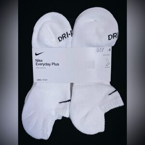 NIKE 6-Pack Everyday Plus Cushion No Show White Socks For Men/Women Size 6-10